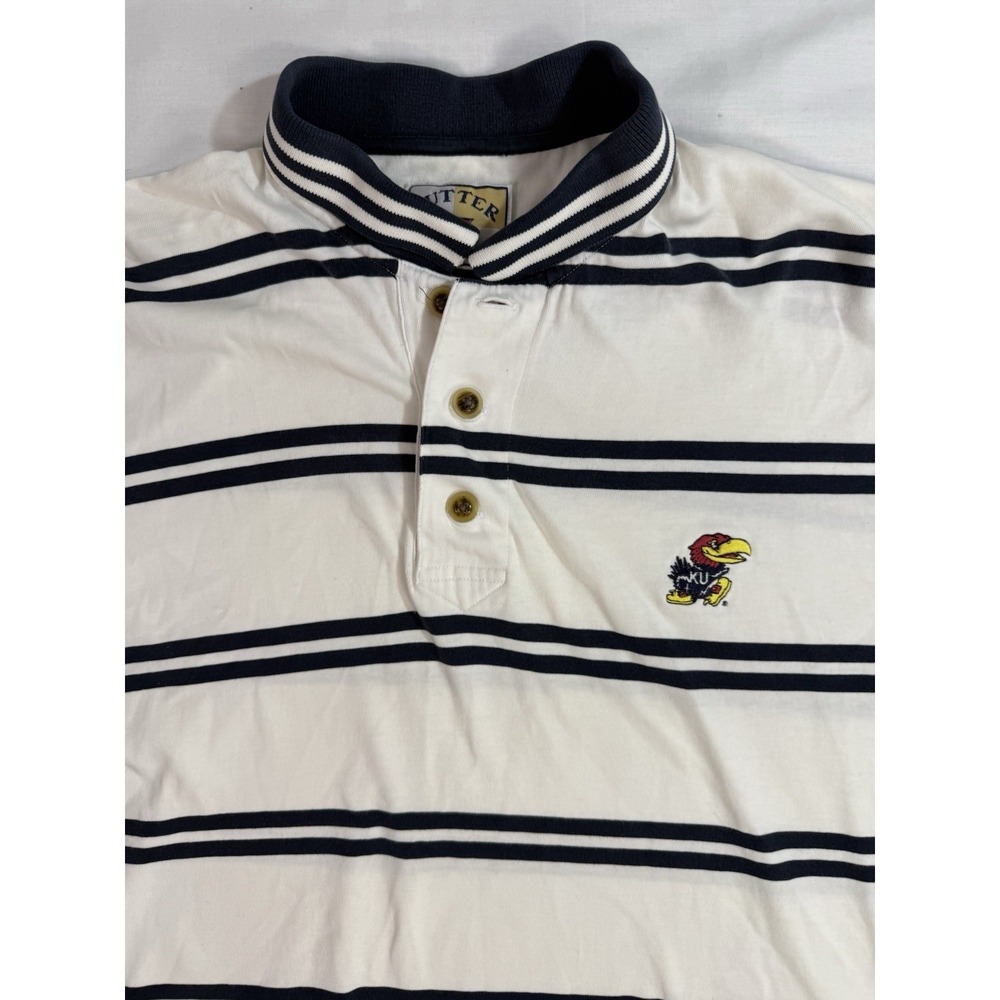 Vintage‎ KU Jayhawks Cutter And Buck Dad Golf Polo Striped Shirt Mens XL 90s Y2k